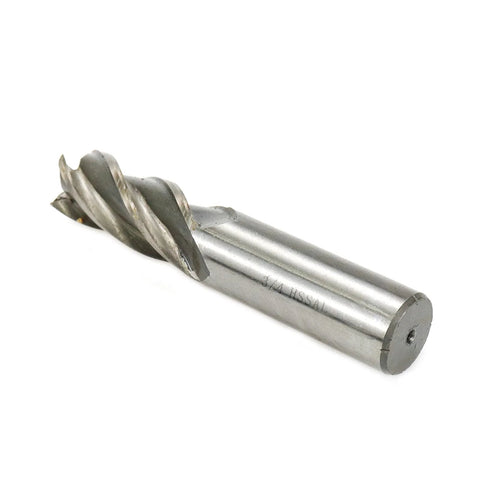 End mill side view, 3/4 in cutting diameter, 3/4 in shank, high-speed steel.