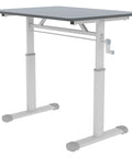 Game Changer Manual Crank Height Adjustable Standing Desk 32X24 Inch with ergonomic design and white frame.