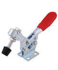 Front view of a toggle clamp from a set of 5 beefy toggle clamps with quick release vertical design and 227 kg holding capacity.