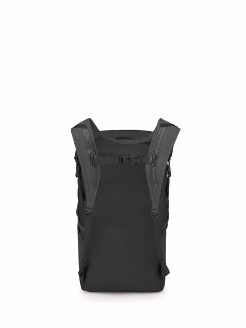 Ultralight 20L Dry Stuff Pack For Travel And Quick Day Trips With Roll Top Waterproof Closure, mesh straps visible