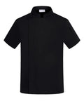 Front view of 2 Pack Short Sleeve Chef Coat, Unisex Kitchen Uniform with Button Closure, durable black cook shirt for summer work.