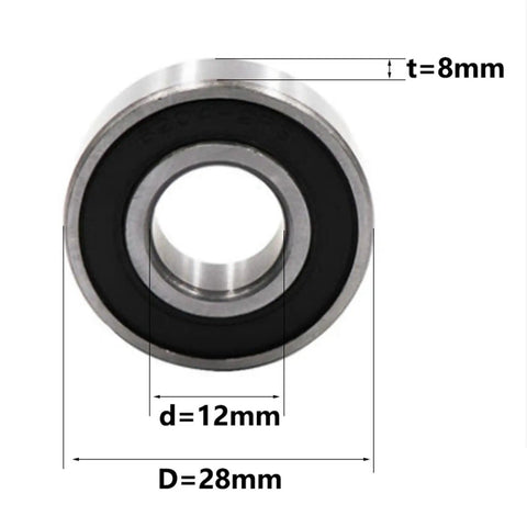 Chromium Steel Deep Groove Ball Bearing 6001RS 12x28x8mm 2 Pack Sealed Miniature Bearings with size dimensions displayed