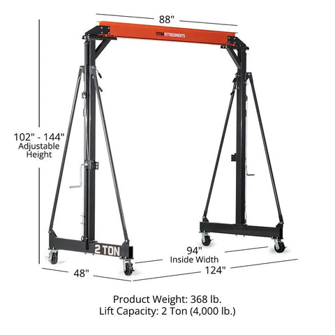 Telescoping Gantry Crane Frame Only For 2 Ton Loads, Portable Shop Lift Hoist With Locking Wheels, Height Adjustable Up To 12 Feet, Heavy Duty Steel Construction
