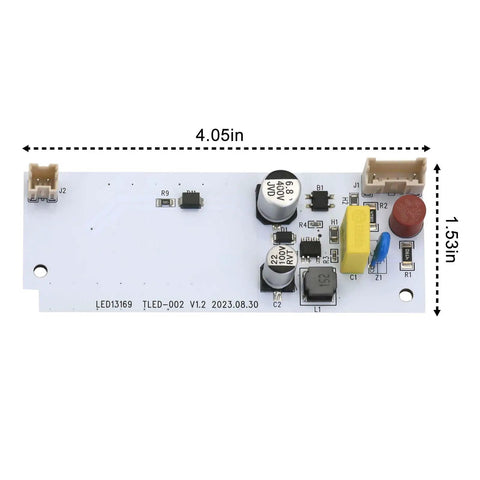LED Main Light Driver Replacement For Refrigerators Compatible With WPW10515058 PS11755867 showing dimensions 4.05x1.53 inches
