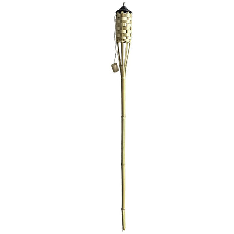 57 Inch Bamboo Tiki Torch Set For Outdoor Patios And Backyards, Natural Woven Torch With Fiberglass Wick And Metal Fuel Canister