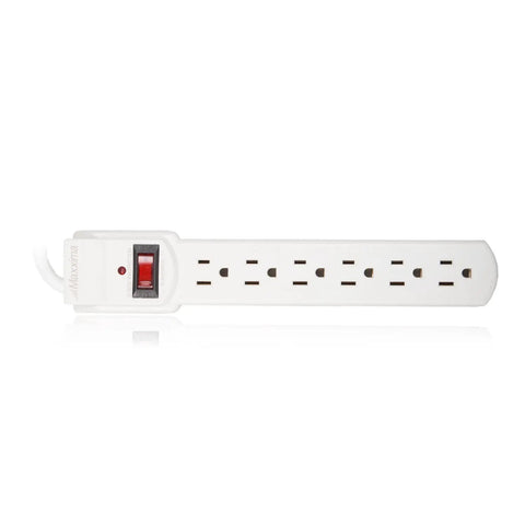 Six Outlet Power Strip Surge Protector With 300 Joules Red On Off Switch Four Pack Heavy Duty 24 Inch Cord White