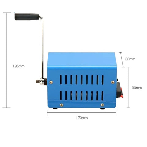 Side view of blue Outdoor Emergency Power Generator With Hand Crank USB Charging 20W Portable Power Station for camping.