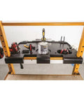 Zero Hassle Heavy Duty Baker Tool Tray For Active Job Sites With Six Foot Tool Deck Space And Quick Rung Mount Setup In Tough Black displaying tools and materials.