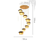 Large LED Bamboo Chandelier With 8 Bulbs For Staircases And Entryways Adjustable Pendant Light showing dimensions and design.