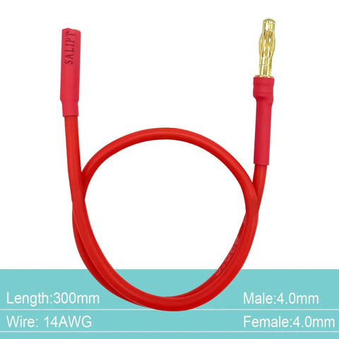 4.0mm Banana Gold Bullet Connector Extension Cables Set For RC Brushless Motors And ESCs, 14AWG, silicone wire, 30CM, red