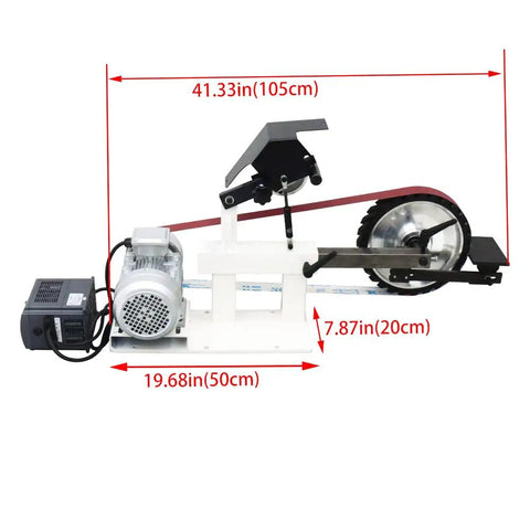Heavy Duty 1500W Belt Sander And Knife Sharpener With 3 Interchangeable Grinding Stones Multi Angle Polisher side view with measurements
