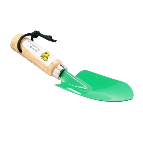 Kid Friendly Garden Trowel With Wooden Handle Mini Shovel For Children Durable Green Tool For Planting Transplanting Weeding And Soil Scooping A Scaled Down Version Of An Adult Trowel.