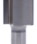 Top Shelf Two Flute Flush Trim Router Bit With Razor Sharp Carbide Tip For Smooth Laminate And Veneer Trimming Dead Accurate Cuts Every Time Quarter Inch Shank B3 Bearing Guide Included showing side view of flush trim bit with carbide tip.