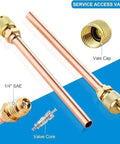 Service access valve kit with two copper tubes and brass fittings, includes valve core and cap, 1/4 SAE threads