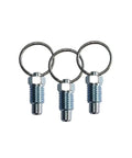 Rock Solid Two Pack Retractable Align Pins With Hassle Free Pull Tab Lock Design Made From Heavy Duty Carbon Steel And Rust Resistant Zinc Plating For Stress Free Machine Shop Setup M8 Short Spec, showing three pins with loops.