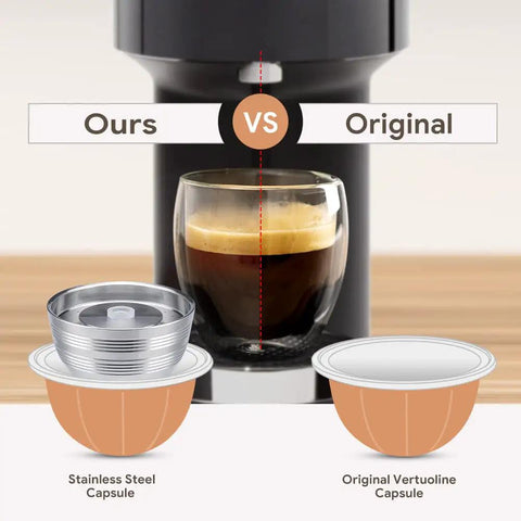 Refillable Vertuo Next Coffee Capsule Pro Grade Set With Stainless Steel Cap Reusable Pods vs Original VertuoLine capsule