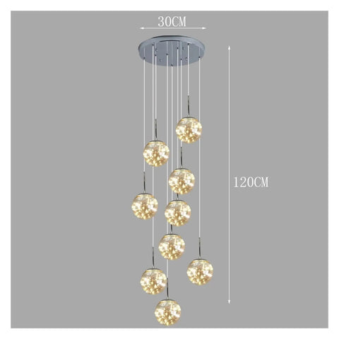 Modern Stair Chandelier Pendant Lights Indoor Lighting Ceiling Lamp for Living Room Indoor Lighting, 8 bulbs, 30cm diameter, 120cm height.