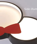 Cartoon Mouse Head Acrylic Dimmable LED Ceiling Light side view with red bow accent for kids rooms