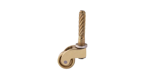Heavy Duty Brass Furniture Casters With Slick Rolling Swivel Wheels And Quick Mounting Screws No Fuss Vintage Style Replacement Rollers For Tables Couches, showcasing a brass caster wheel with a 3/4 inch design.