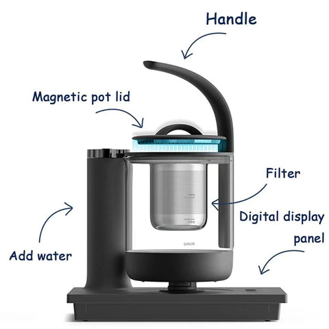 Premium 800Ml Electric Tea Maker Featuring Auto Water Pump And Secure Magnetic Lid, Smart Digital Temperature Kettle Set with handle and digital display.