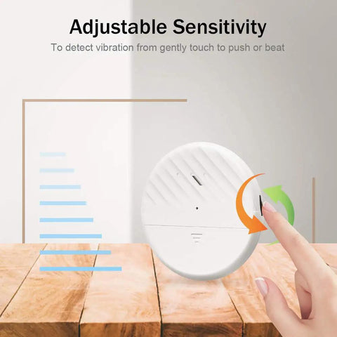 Ultra Slim Wireless Glass Break Alarm Kit With 125dB Siren showing adjustable sensitivity feature for windows and doors.