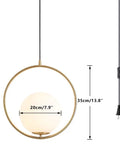 Large White Glass Globe Pendant Light With Plug In Cord Brushed Gold Ring Mid Century Modern Style dimensions and design