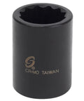Heavy Duty 12 Point 19 Millimeter Impact Socket With Half Inch Drive crafted from Chrome Molybdenum steel with a black finish.