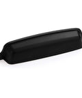 10 Pack Matte Black Cabinet Cup Pulls 5 Inch Hole Center 6.37 Inch Length Drawer Pulls For Kitchen Cabinets And Furniture No Fuss Upgrade Durable Metal Cup Pulls For Closets Dressers Doors, front view of a single pull.