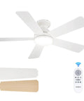 Top Shelf 42 Inch White Low Profile Ceiling Fan With Bright Led Light And Ridiculously Quiet Remote. Features blades and remote.