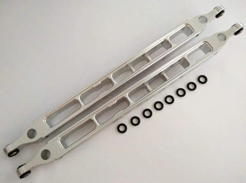 Beefy Aluminum Rear Lower Linkage Set Silver For 1/8 Scale RC Trucks Bolt On Upgrade Durable Rear Suspension Perfect For Yeti XL And Other Axial 1/8 Platforms AX31014 Compatible, silver links