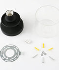Components of Dope Industrial Ceiling Light Fixture With Glass Shade 1 Light Flush Mounted Pendant Lighting Chandelier For Hallway Kitchen Loft Bar Close To Ceiling Modern Farmhouse Style, showing base, glass shade, and mounting hardware.