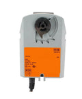 Plug And Play Rotary Actuator With Reliable Fail Safe Protection For Industrial Ball Valves 24 Volt Ac Dc Driven Designed For Zero Hassle Installation 2.5 Nm Torque Smooth Open Close Action close-up view of rotary actuator with orange and gray housing.