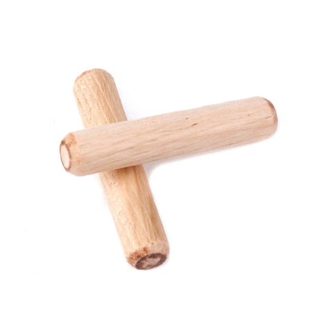 Rock Solid Wooden Dowel Pins Fifty Pieces Eight Millimeter By Forty Millimeter Eucalyptus Wood Rods stacked on a white surface.