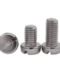 Heavy Duty M2 X 4 millimeter slotted cheese head tapping screws 304 stainless steel pro grade machine fasteners with zero rust for sheet metal and furniture assembly projects pack of 30, showing slotted head and threaded shaft.