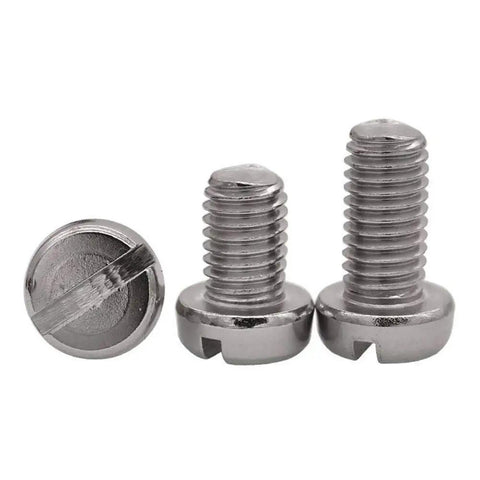 Heavy Duty M2 X 4 millimeter slotted cheese head tapping screws 304 stainless steel pro grade machine fasteners with zero rust for sheet metal and furniture assembly projects pack of 30, showing slotted head and threaded shaft.