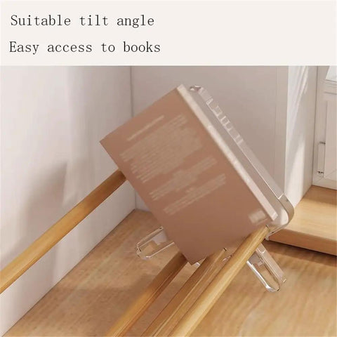 Freestanding Bamboo Book Shelf For Home Office And Study with book on tilted rectangular hollow side panels