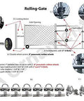 Heavy Duty Chain Link Rolling Gate Hardware Kit With Smooth Pneumatic Rubber Wheels Six Universal Track Brackets And Easy Install Roll Latch For A Kickass Fence Setup That Rolls Like Butter with detailed components.