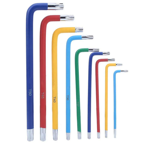 Get Your Grimey Hex Wrench Set Made With Pro CRV Steel That Won't Warp, Rust Or Round Off During Tough Auto And Bike Repairs. T50-T10 metric hex keys