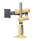 Heavy Duty Adjustable Desktop Monitor Mount With Smooth Swivel Tilt Stand Easy Screwless Clamp Setup Sleek Cable Routing And Ergonomic Design For Your Big Flex Desk Setup in yellow with steel components.