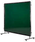 Six By Eight Foot 3-Panel Welding Screen With Frame, Flame-Resistant Vinyl Safety Curtain, 6-Level UV Protection, 12 Wheels, Dark Green