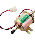 12V Electric Fuel Pump Kit Universal For Carburetor Engines 2.5 to 4 PSI with visible wiring and connectors, focusing on pump features.