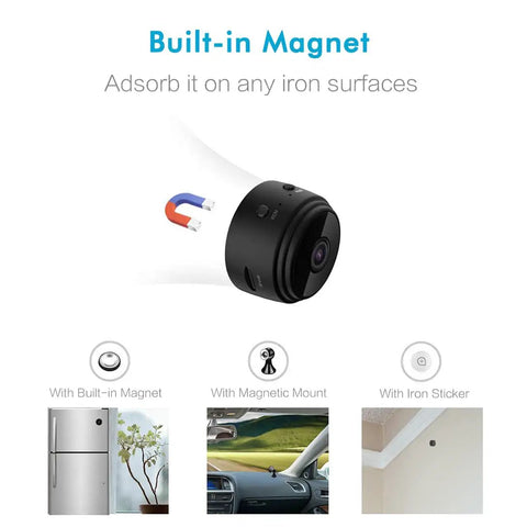 Hidden Camera For Home Security 1080p HD Mini Spy Camera WiFi Wireless Indoor Nanny Cam A10 Plus with built-in magnet