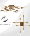 Dope Modern 8 Light Semi Flush Mount Brushed Brass Sputnik Ceiling Light Industrial Mid Century Fixture overhead view