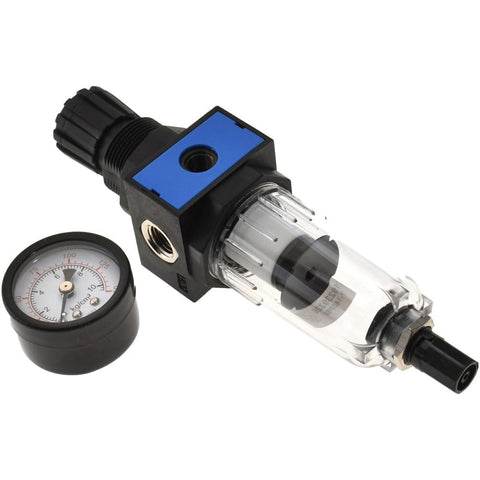 Semi Auto Drain FRL Unit With Pressure Gauge For Industrial Air Lines 1 Quarter Inch NPT 68.5 SCFM 145 PSI Polycarbonate Bowl Filter