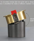 Slick Brass Led Recessed Lighting Kit 9 Pack adjustable baffle trim showing 15° angle feature for precise illumination.