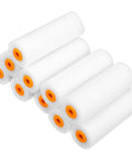 Ten Piece Set Of Mini Foam Paint Rollers With Ultra Smooth Finish and Precision Trim Edging Easy Replace Sleeves for touch ups.