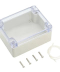 ABS Plastic Junction Box Built Tough Waterproof IP65 Dustproof Electrical Enclosure With Clear PC Cover Project Box Grey Dimensions 4.53 By 3.54 By 2.16 Inch Easy Install No Fuss Durable Housing For Outdoor And Indoor Electrical Projects CE RoHS with screws and seal visible