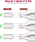 Diagram showing how to measure fit for Dual Exhaust Tip Set Of 2 2.5 Inch Inlet And 3.5 Inch Outlet 9.5 Inch Length Polished Stainless Weld On