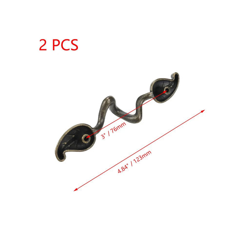 Leaf Shape Drawer Pull Handle Set In Vintage Bronze Finish Twig Branch Cabinet Hardware with 3 Inch Hole Center, 4.84 Inch Length