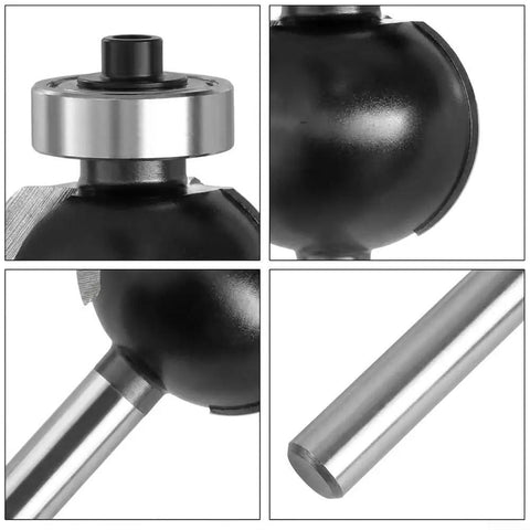 Close-up of Four Piece Round Over Router Bit Set With 1/4 Inch Shank and Premium Carbide Tipped Blades, showing blade design.